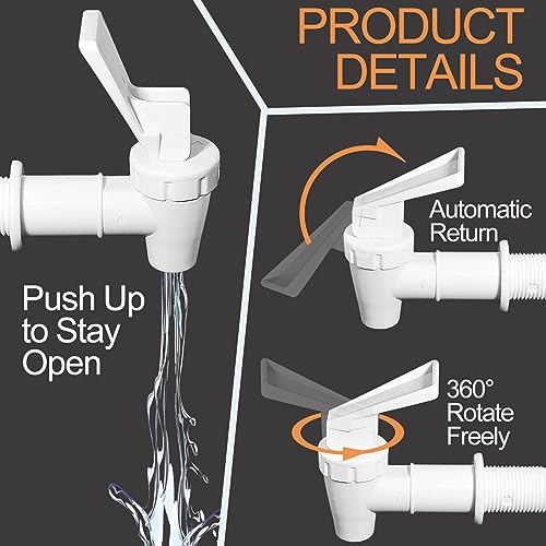LifCratms 2Pcs BPA-Free Replacement Cooler Faucet, White Plastic Water Spigot Spout Water Dispenser Tap Set, Reusable Water Crock Tap Water Beverage Lever Pour Dispenser Valve - Image 4