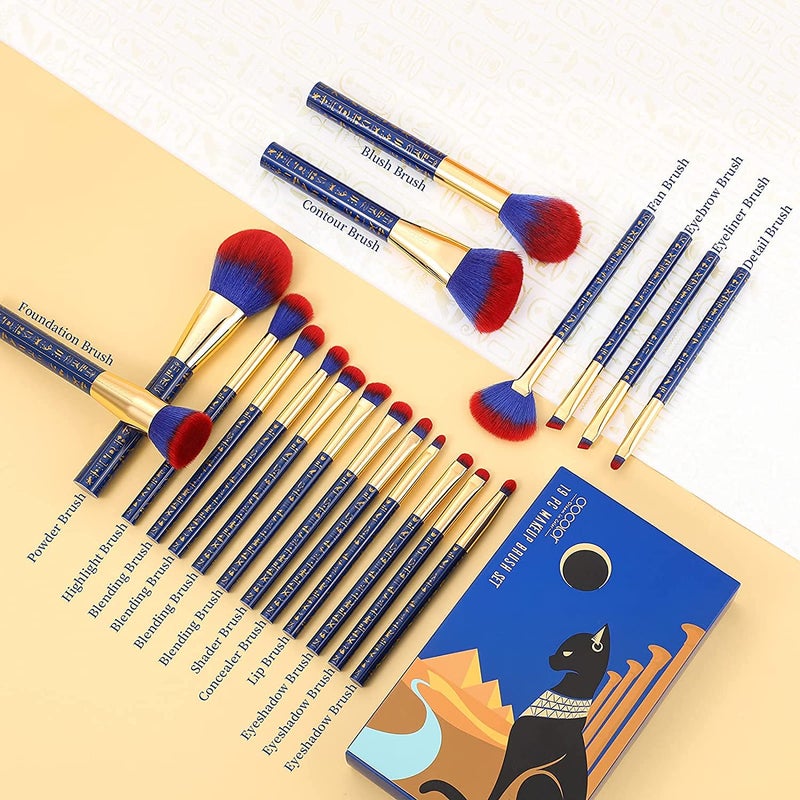 Docolor Makeup Brushes 19Pcs Makeup Brush Set Premium Gift Synthetic Powder Kabuki Foundation Contour Blush Concealer Eye Shadow Blending Liner Make Up Brush Kit, Ancient Egyptian Series - Image 5