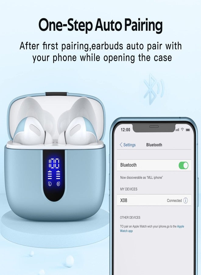 TAGRY - Wireless Bluetooth Headphones, 60 Hours Playtime, IPX5 Waterproof, Microphone, for TV and Smartphone, Blue - Image 5