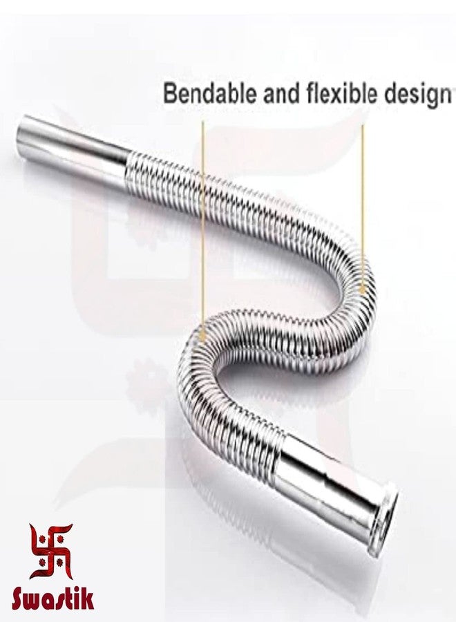 SWASTIK خرطوم تصريف مرن من مادة PVC لحوض الحمام/المطبخ من سواستيك، أنبوب تصريف/موصل أنبوب تصريف الحوض، مطلي بالكروم (عبوة من قطعتين) - Image 4