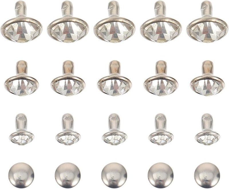 Metal Rhinestone Rivets Studs Silver Edge White Crystal 6mm 8mm 10mm for Leathercraft Bags Clothing Shoes - Image 1