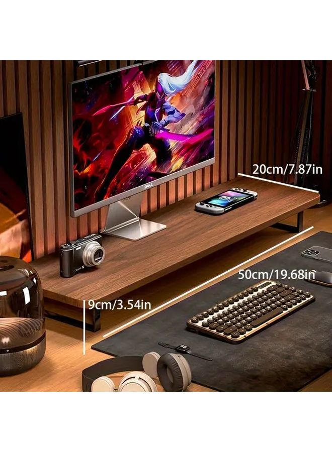 Black Walnut Monitor Riser Stand 60x20 Ergonomic Height Adjustable Desk Organizer - Image 1