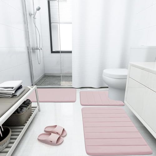 Home-Cloud HomeCloud Memory Foam Bath Mat| Non Slip Super Water Absorption Soft Bathroom Rugs, Thick, Dry Fast, Machine Washable for Bathroom Floor Mat (60 * 40cm) (Pink, 40x60cm) - Image 2