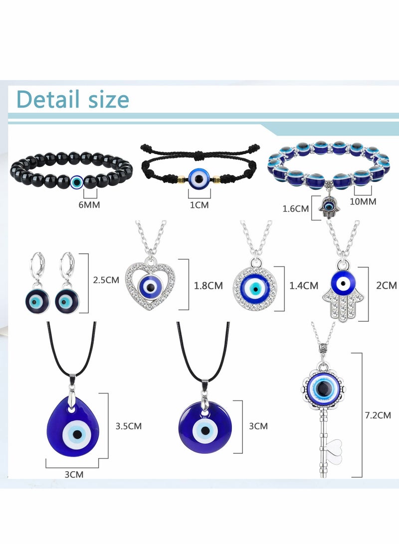 11 Piece Evil Eye Jewelry Set for Men and Women Including Necklace Earrings and Bracelet with Leather Rope Design for Protection - Image 2