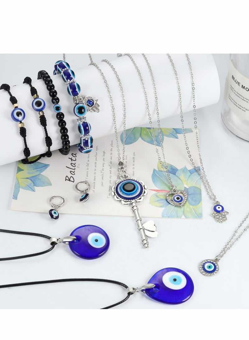 11 Piece Evil Eye Jewelry Set for Men and Women Including Necklace Earrings and Bracelet with Leather Rope Design for Protection - Image 4