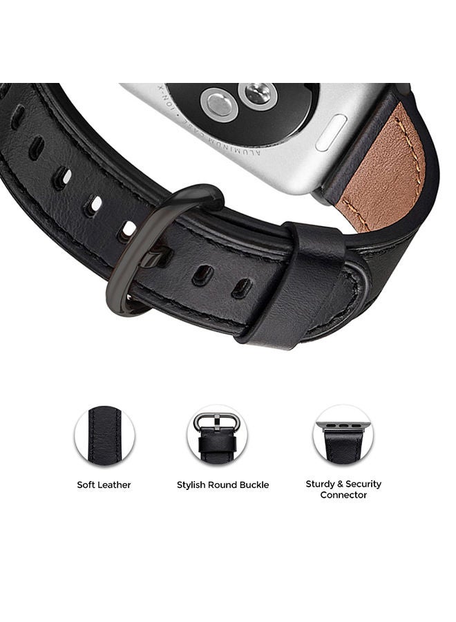O Ozone Leather Strap For Apple Watch Series 10 9 8 7 6 5 4 SE , 38/40/41/42mm, Premium Leather Wristband Smartwatch Strap - Brown - Image 4
