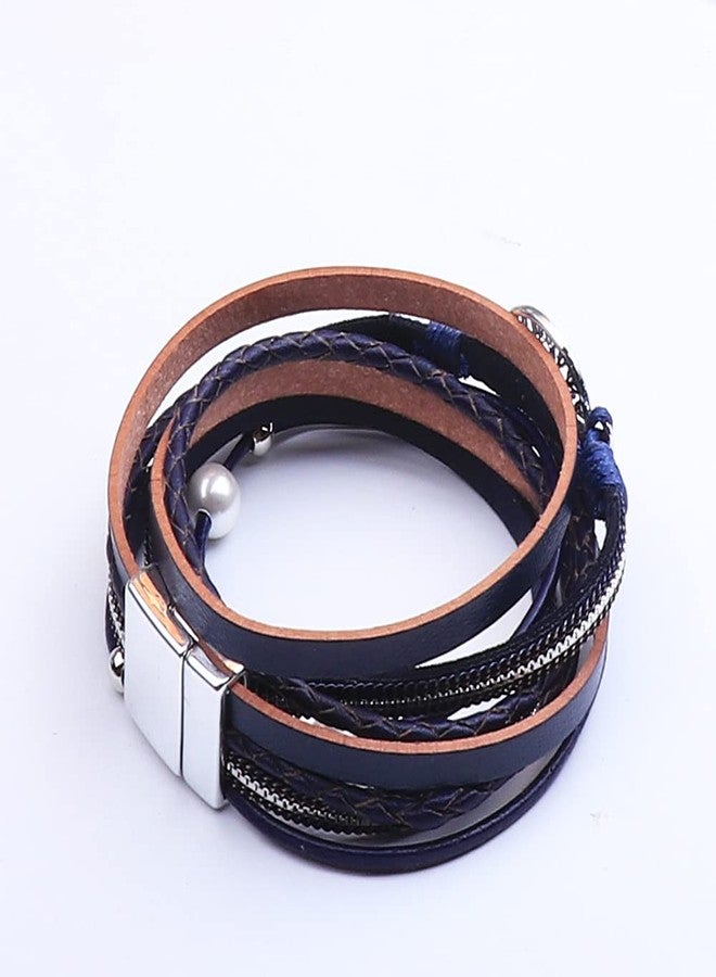 KSQS Tree Of Life Leather Multi-Layer Wraps Bracelet, Boho Wide Buckle Wristband Bangle, Braided Cuff Bracelets for Women(Long Blue) - Image 3