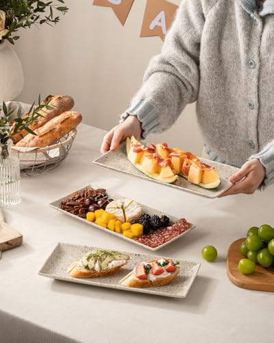 LAUCHUH 3 Tier Serving Tray, Porcelain Serving Platters and Trays for Party 12 Inch Tiered Tray Stand Cupcake Stand with Collapsible Sturdier Rack for Father's Day Serving Food, Speckled Glaze - Image 5