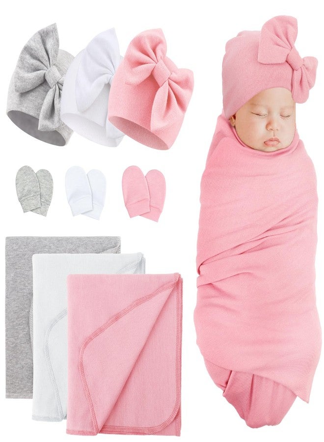DRESHOW BQUBO Newborn Receiving Blankets Cotton Warm Sleepsack with Mittens & Bow Hats Hospital Baby Swaddling Shower Gift - Image 1