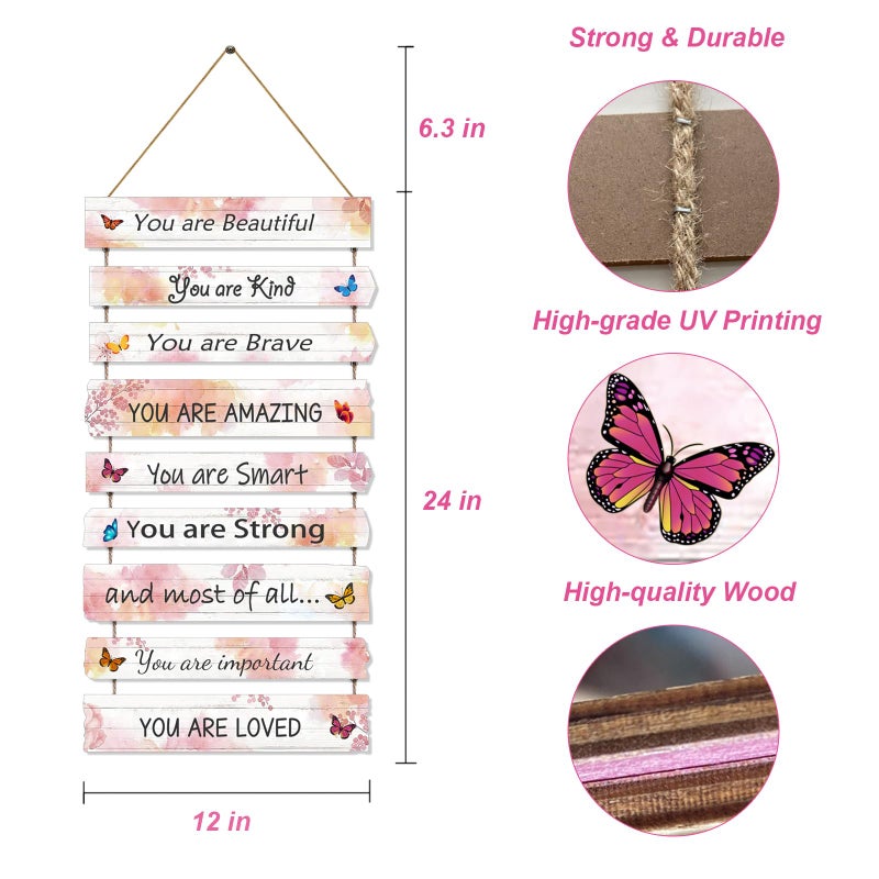 JEVUVU Butterfly Girls Room Decor, Pink Wall Decor for Baby Girl, Girl Bedroom Decor Art Signs, Trendy Stuff Decorations for Kids Nursery Bed Room Dorm Classroom Bathroom - Image 1