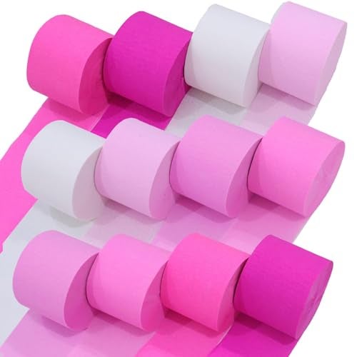 Captain Decor 12 Pink Streamers 984ft Pack of Pink Crepe Paper Rolls for Decorations Birthday Streamer Party Streamers for Bachelorette Decorations 18 inch x 82 ftRoll - Image 1