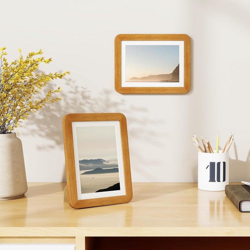Fun Memories 6x8 Picture Frame Solid Teak Wood, Light Wood 6x8 Frame Matted to 5x7 for Photos & Prints, 8x6 Horizontal or Vertical Frame with Tempered Glass & Wall Kit - Image 5