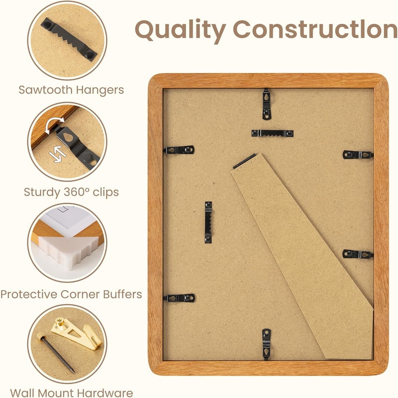 Fun Memories 6x8 Picture Frame Solid Teak Wood, Light Wood 6x8 Frame Matted to 5x7 for Photos & Prints, 8x6 Horizontal or Vertical Frame with Tempered Glass & Wall Kit - Image 4