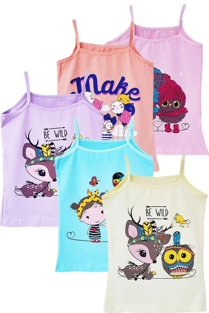 Hepsine Rakip Rivals All 5-Piece Girl's Undershirt Cotton Printed Colorful Quality Fun