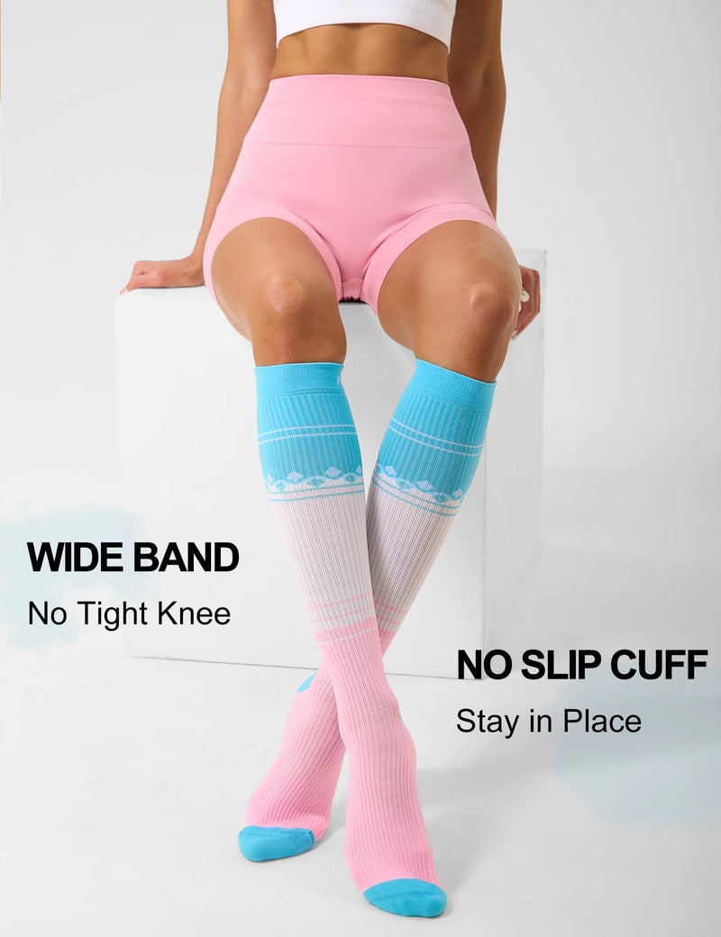 FITRELL 3 Pairs Compression Socks for Women and Men 20-30mmHg- Support Socks for Travel, Running, Nurse, Knee High, Bliss Cream, S/M - Image 4