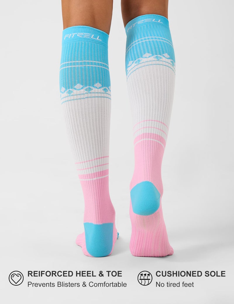 FITRELL 3 Pairs Compression Socks for Women and Men 20-30mmHg- Support Socks for Travel, Running, Nurse, Knee High, Bliss Cream, S/M - Image 5