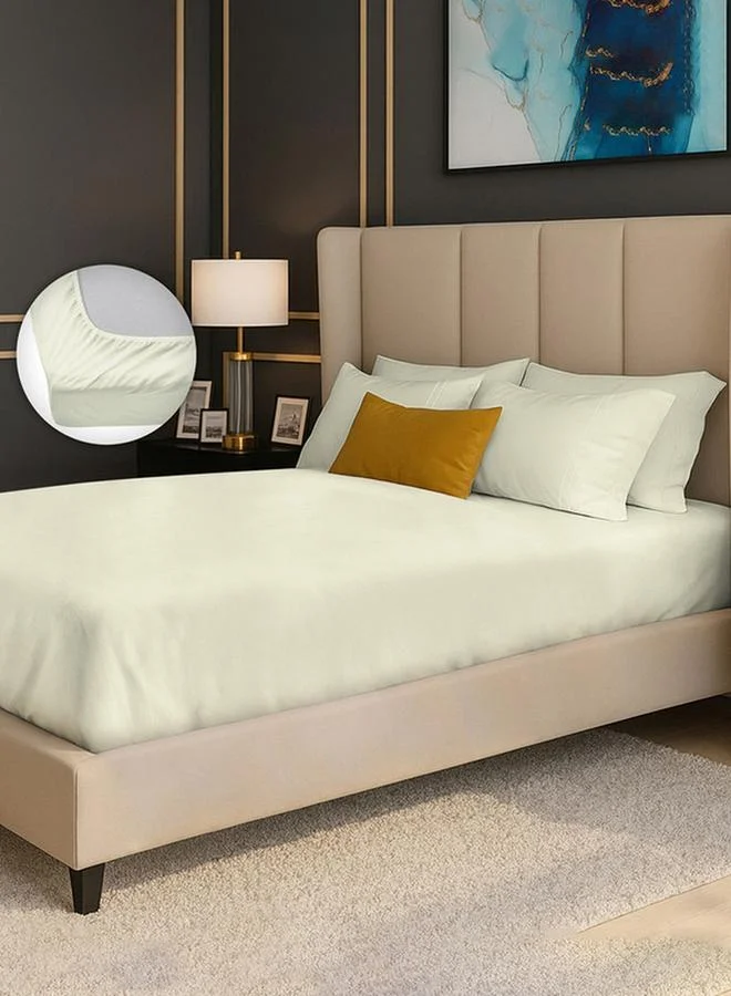Mulberry Living 100% Cotton Queen Fitted Bedsheet Set, 250 Tc Serentiy Solids - Ivory