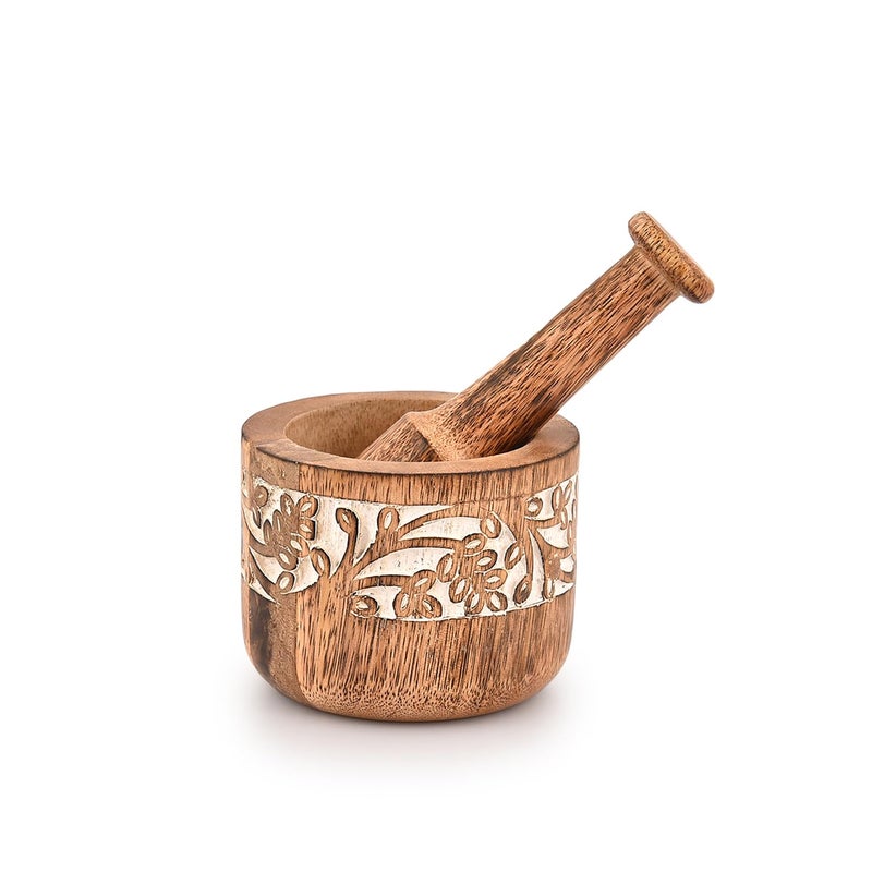 Mahasu Mortal & Pestle Mango Wood Natural Wooden Mortar & Pestle Mixing Grinder Set Pill Crusher Kitchen Utensils Housewarming Gift - Image 1