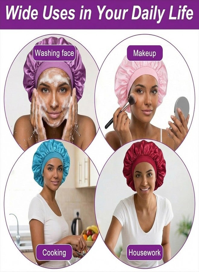Sibba 24 Pack Satin Bonnets for Sleeping, Colors Satin Lined Silky Sleeping Bonnets Large Silk Bonnet Wide Band Hair Bonnet Soft Elastic Hair Wrap Cap Silky Shower Cap for Black Women Men Curly Hairs - Image 5