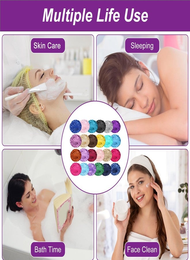 Sibba 24 Pack Satin Bonnets for Sleeping, Colors Satin Lined Silky Sleeping Bonnets Large Silk Bonnet Wide Band Hair Bonnet Soft Elastic Hair Wrap Cap Silky Shower Cap for Black Women Men Curly Hairs - Image 4