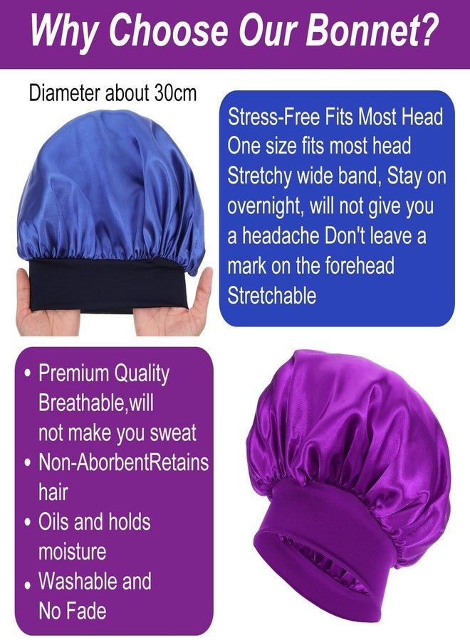 Sibba 24 Pack Satin Bonnets for Sleeping, Colors Satin Lined Silky Sleeping Bonnets Large Silk Bonnet Wide Band Hair Bonnet Soft Elastic Hair Wrap Cap Silky Shower Cap for Black Women Men Curly Hairs - Image 2