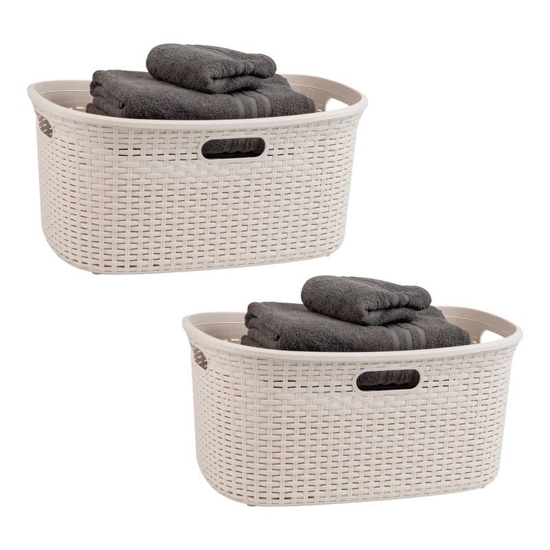 Mind Reader 40L Laundry Basket, Clothes Hamper, Premium Wicker Design, Plastic, Set of 2, Ivory - Image 1