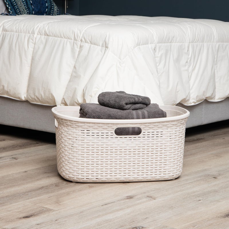 Mind Reader 40L Laundry Basket, Clothes Hamper, Premium Wicker Design, Plastic, Set of 2, Ivory - Image 5