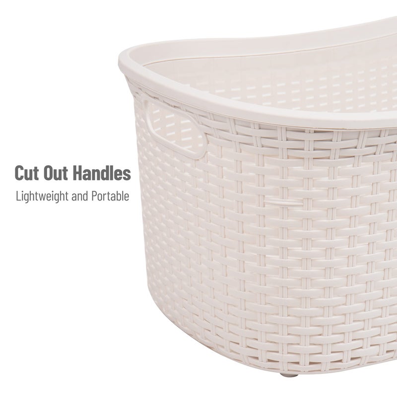 Mind Reader 40L Laundry Basket, Clothes Hamper, Premium Wicker Design, Plastic, Set of 2, Ivory - Image 4