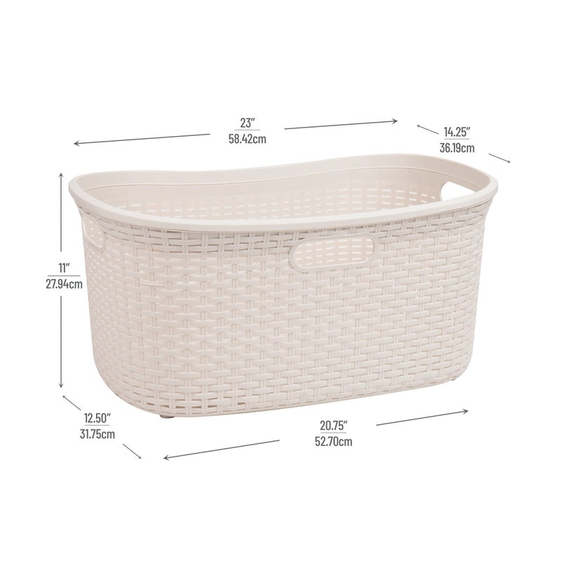 Mind Reader 40L Laundry Basket, Clothes Hamper, Premium Wicker Design, Plastic, Set of 2, Ivory - Image 3