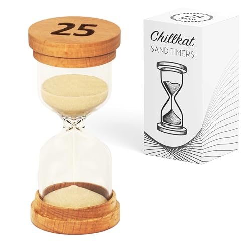 Chillkat 25 Minute Sand Hourglass Timer - Glass Sand Clock 25 Min - Modern Hourglass Watch with Wooden End Caps for Kids, Games, Classroom, Kitchen, Home or Office Decor - Image 1