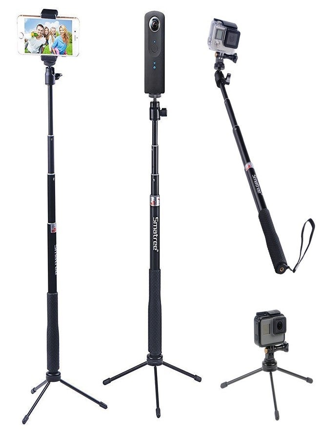 Smatree Q3 Telescoping Selfie Stick with Tripod Stand Compatible for OSMO 360,Insta360 X5,GoPro Hero 13/12/11/10/9/8/7/6/5/4+/3/Max/Session/2018/AKASO/OSMO Action Camera 5 Pro/Pocket 3/SJCAM/and Phone - Image 3