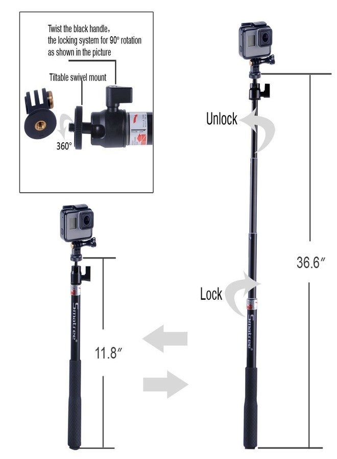 Smatree Q3 Telescoping Selfie Stick with Tripod Stand Compatible for OSMO 360,Insta360 X5,GoPro Hero 13/12/11/10/9/8/7/6/5/4+/3/Max/Session/2018/AKASO/OSMO Action Camera 5 Pro/Pocket 3/SJCAM/and Phone - Image 5