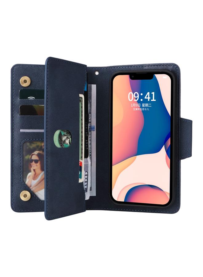 S-TOP Case For iPhone 14 Plus Rivet Buckle 9 Cards Three Fold Leather Phone Case - Image 4