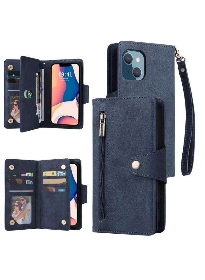 S-TOP Case For iPhone 14 Plus Rivet Buckle 9 Cards Three Fold Leather Phone Case - Image 1