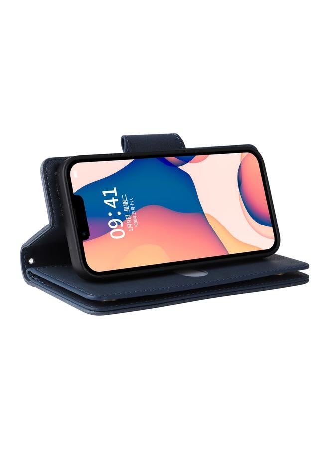 S-TOP Case For iPhone 14 Plus Rivet Buckle 9 Cards Three Fold Leather Phone Case - Image 5