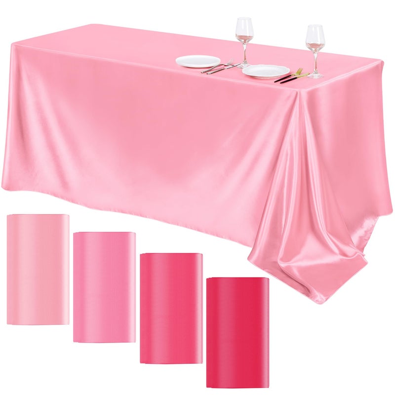 TURSTIN 4 Packs Gradient Pink Satin Tablecloth 102 x 58 Inch Overlay Satin Table Cover Rectangle Bright Silk Tablecloth Smooth Fabric Table Decoration for Wedding Banquet Party Events - Image 1