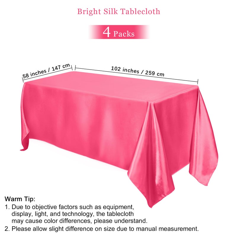 TURSTIN 4 Packs Gradient Pink Satin Tablecloth 102 x 58 Inch Overlay Satin Table Cover Rectangle Bright Silk Tablecloth Smooth Fabric Table Decoration for Wedding Banquet Party Events - Image 2