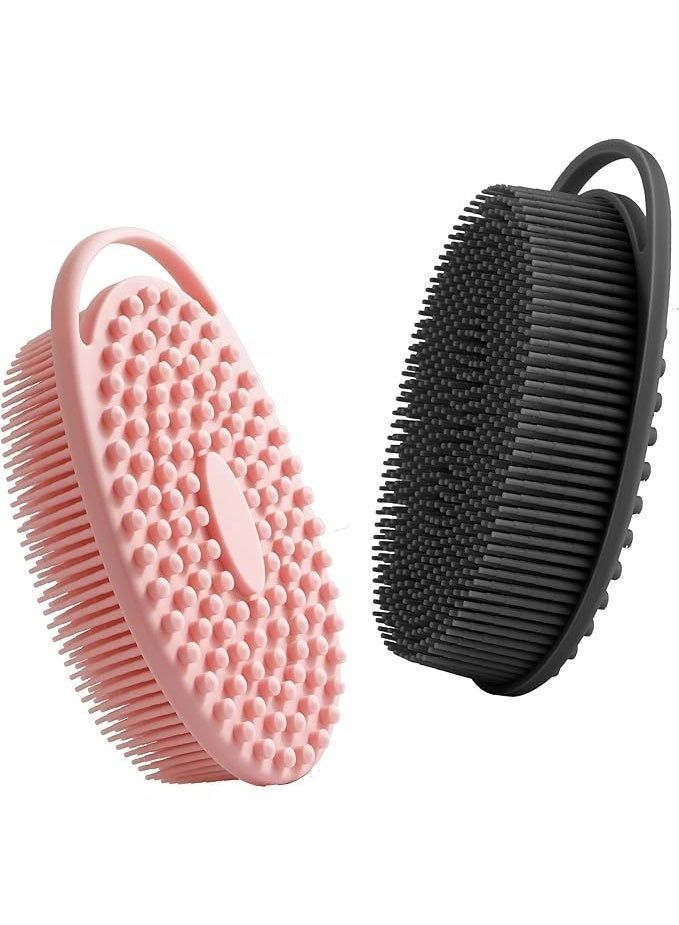 Silicone Body Scrubber, Loofah Exfoliating Body Scrubber, Silicone Loofah Shower Body Scrubber 2 Pack, 2 in 1 Body Exfoliator Scrubber with Handle Body Scrub Bath Scrubber Scalp Massager Shampoo Brush - Image 1