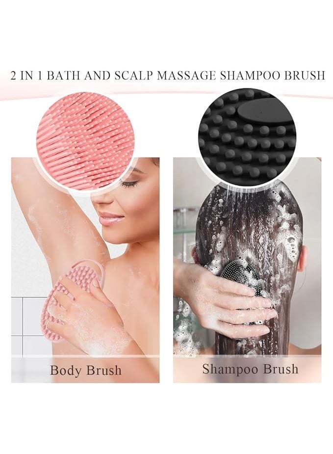 Silicone Body Scrubber, Loofah Exfoliating Body Scrubber, Silicone Loofah Shower Body Scrubber 2 Pack, 2 in 1 Body Exfoliator Scrubber with Handle Body Scrub Bath Scrubber Scalp Massager Shampoo Brush - Image 3