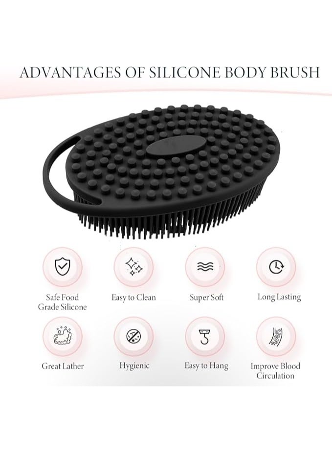 Silicone Body Scrubber, Loofah Exfoliating Body Scrubber, Silicone Loofah Shower Body Scrubber 2 Pack, 2 in 1 Body Exfoliator Scrubber with Handle Body Scrub Bath Scrubber Scalp Massager Shampoo Brush - Image 2