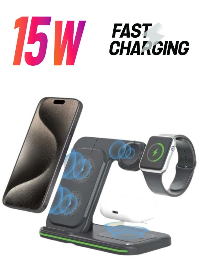 GO-DES GD-WL383 3 IN 1 Wireless Charging Stand_Black - Image 1