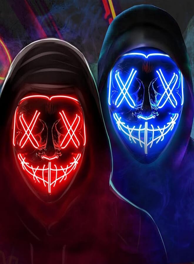 Sago Brothers Halloween Mask, 2 Pack LED Mask Light Up Purge Mask, Scream Anonymous Scary Mask Halloween Costumes for Boys Girls 