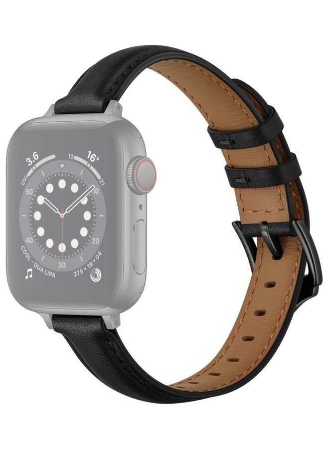 NIBEMINENT Business Style Leather Replacement Strap Watchband For Apple Watch Series 7/6/SE/5/4/3/2/1 42/44/45mm Black Buckle - Image 1