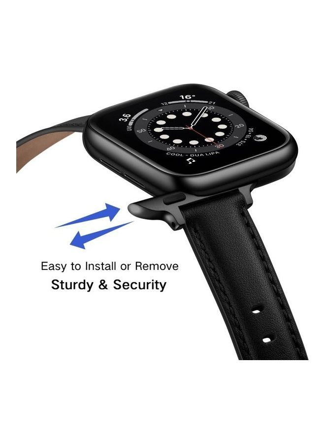 NIBEMINENT Business Style Leather Replacement Strap Watchband For Apple Watch Series 7/6/SE/5/4/3/2/1 42/44/45mm Black Buckle - Image 5