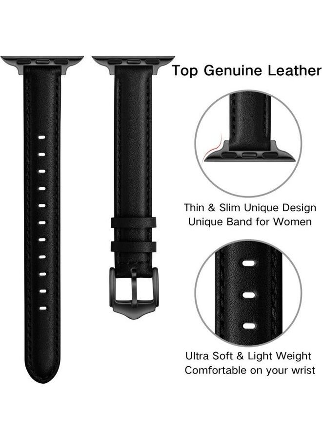 NIBEMINENT Business Style Leather Replacement Strap Watchband For Apple Watch Series 7/6/SE/5/4/3/2/1 42/44/45mm Black Buckle - Image 4