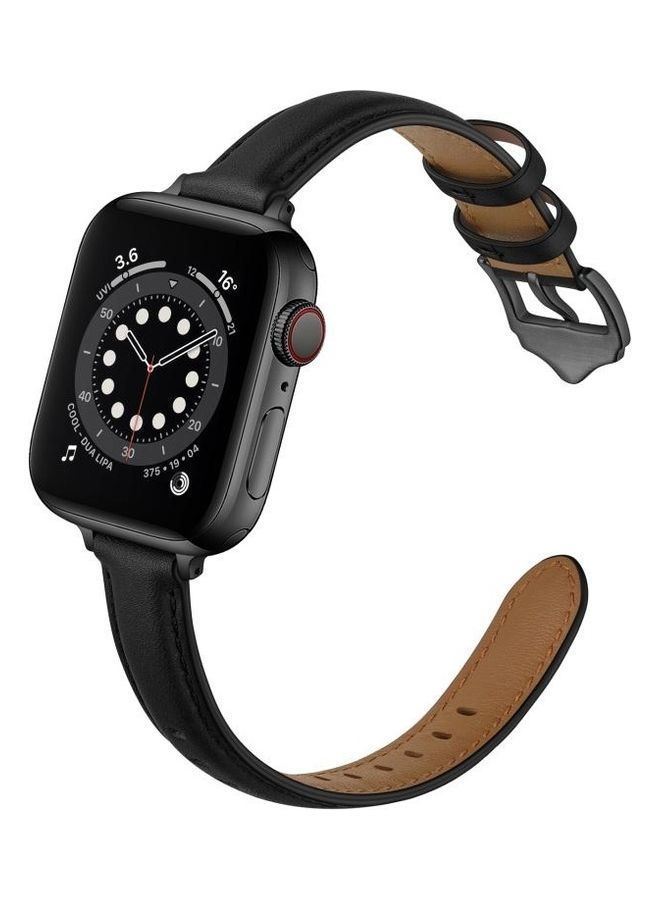 NIBEMINENT Business Style Leather Replacement Strap Watchband For Apple Watch Series 7/6/SE/5/4/3/2/1 42/44/45mm Black Buckle - Image 2