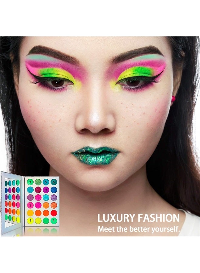 Afflano Neon Makeup Palette Eyeshadow, Glow in the Dark Neon Eyeshadow Palette Highly Pigmented, Party UV Glow Blacklight Eye Shadow Pallet, Red Orange Pink Bright Pressed Glitter Eyes Makeup Palette - Image 2