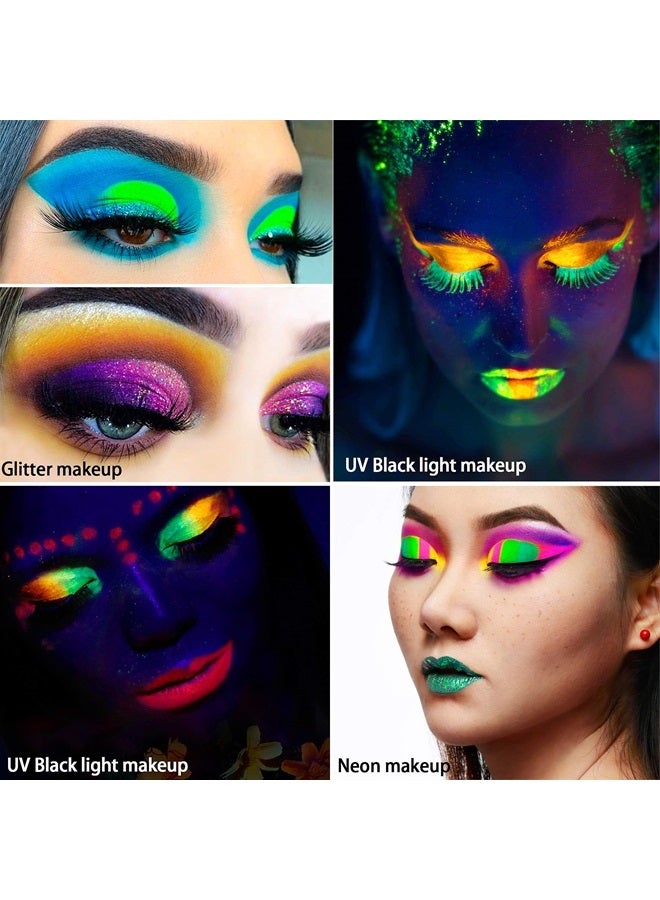 Afflano Neon Makeup Palette Eyeshadow, Glow in the Dark Neon Eyeshadow Palette Highly Pigmented, Party UV Glow Blacklight Eye Shadow Pallet, Red Orange Pink Bright Pressed Glitter Eyes Makeup Palette - Image 3