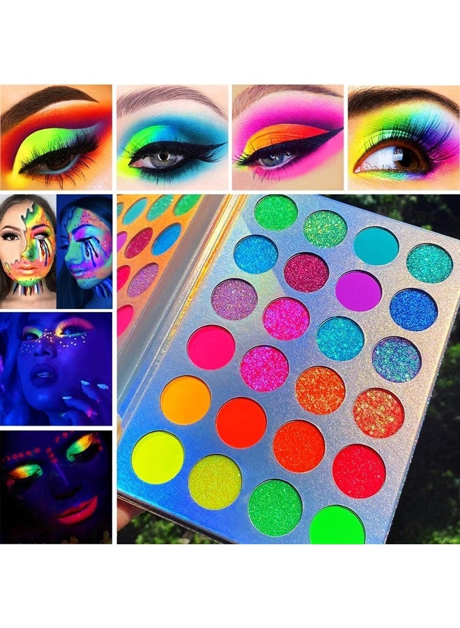 Afflano Neon Makeup Palette Eyeshadow, Glow in the Dark Neon Eyeshadow Palette Highly Pigmented, Party UV Glow Blacklight Eye Shadow Pallet, Red Orange Pink Bright Pressed Glitter Eyes Makeup Palette - Image 5