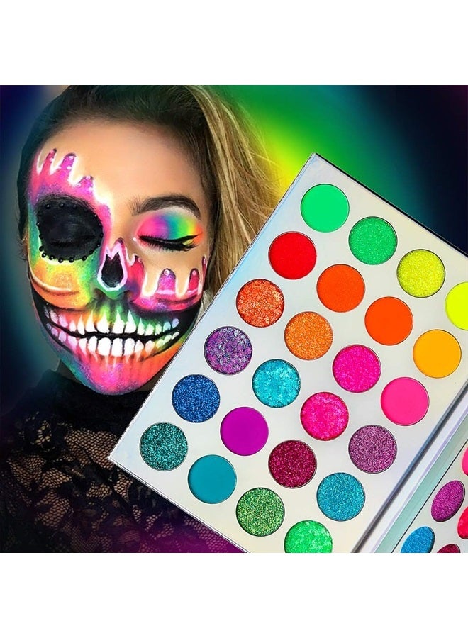 Afflano Neon Makeup Palette Eyeshadow, Glow in the Dark Neon Eyeshadow Palette Highly Pigmented, Party UV Glow Blacklight Eye Shadow Pallet, Red Orange Pink Bright Pressed Glitter Eyes Makeup Palette - Image 1